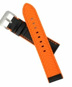 Black Leather 20mm Alligator Grain Stitched With Orange Silicone Lining 7 7/8 Inch Length -Cheap Watch Bands Store silicone leather watchband 203 20photo7 83959.1659986021