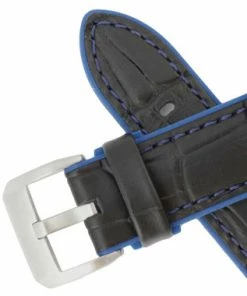 Black Leather 22mm Alligator Grain Stitched With Blue Silicone Lining 7 7/8 Inch Length -Cheap Watch Bands Store silicone leather watchband 206 20 photo4 00687.1659986022