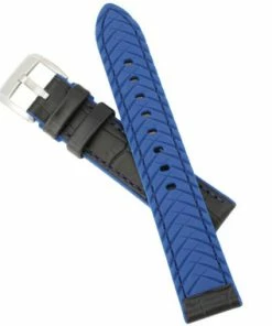 Black Leather 22mm Alligator Grain Stitched With Blue Silicone Lining 7 7/8 Inch Length -Cheap Watch Bands Store silicone leather watchband 206 20 photo7 54383.1659986022