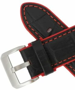 Black Leather 22mm Alligator Grain Stitched With Red Silicone Lining 7 7/8 Inch Length -Cheap Watch Bands Store silicone leather watchband 207 20photo4 90025.1659986022