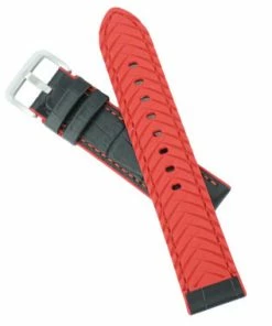 Black Leather 22mm Alligator Grain Stitched With Red Silicone Lining 7 7/8 Inch Length -Cheap Watch Bands Store silicone leather watchband 207 20photo7 32904.1659986022