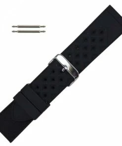 Black Silicone Watch Band 24mm Sport Strap 7 1/2 Inch Length