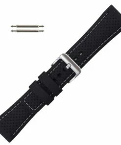 Black 24mm Silicone Watch Band Sport Strap 8 Inch Length