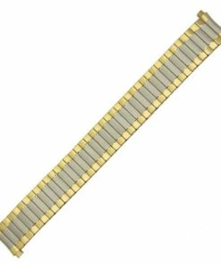 Two Tone Metal Expansion 6 1/2 To 9 Inch Length Watch Band With Curved Expandable Ends To Fit 18 To 22mm
