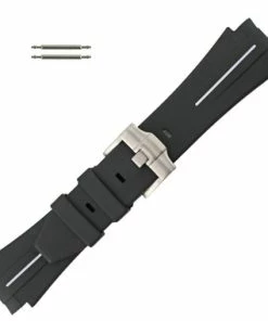 Black With White Stripe Silicone 21MM Made To Fit Rolex® Curved End Watch Band 7 Inch Length